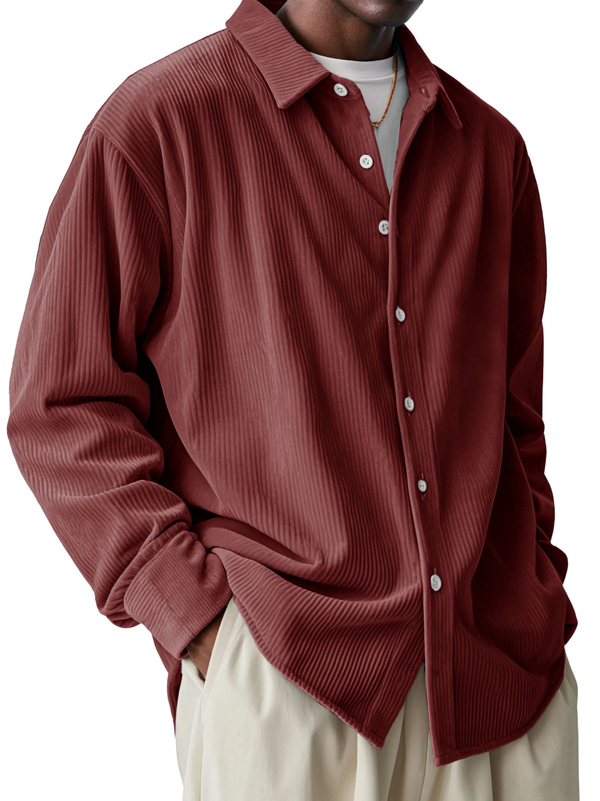 Men's Fashionable and Comfortable Pit Fabric Long Sleeve Lapel Shirt