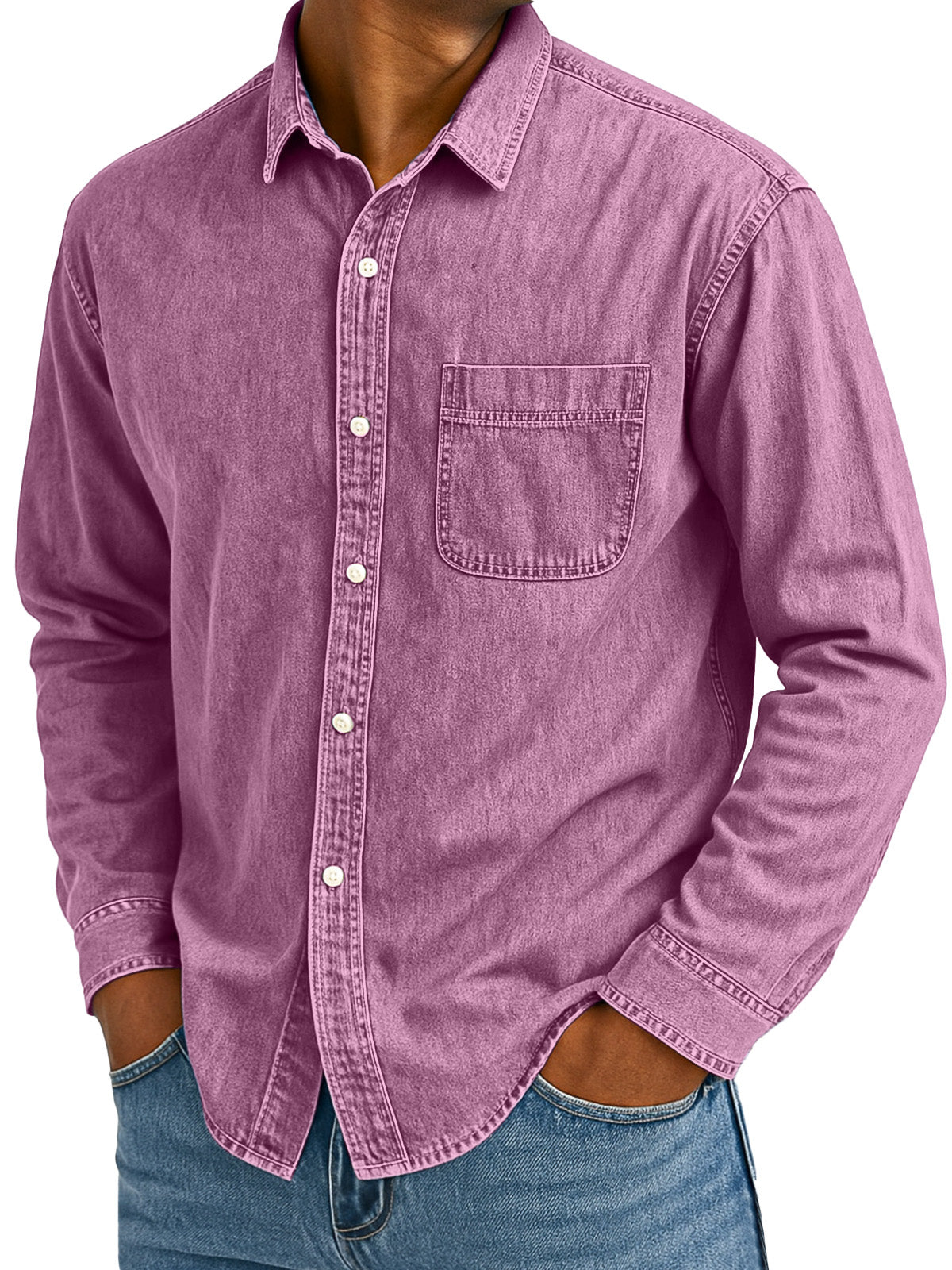 Men's Retro Casual Solid Color Loose Lapel Long Sleeve Shirt With Pockets