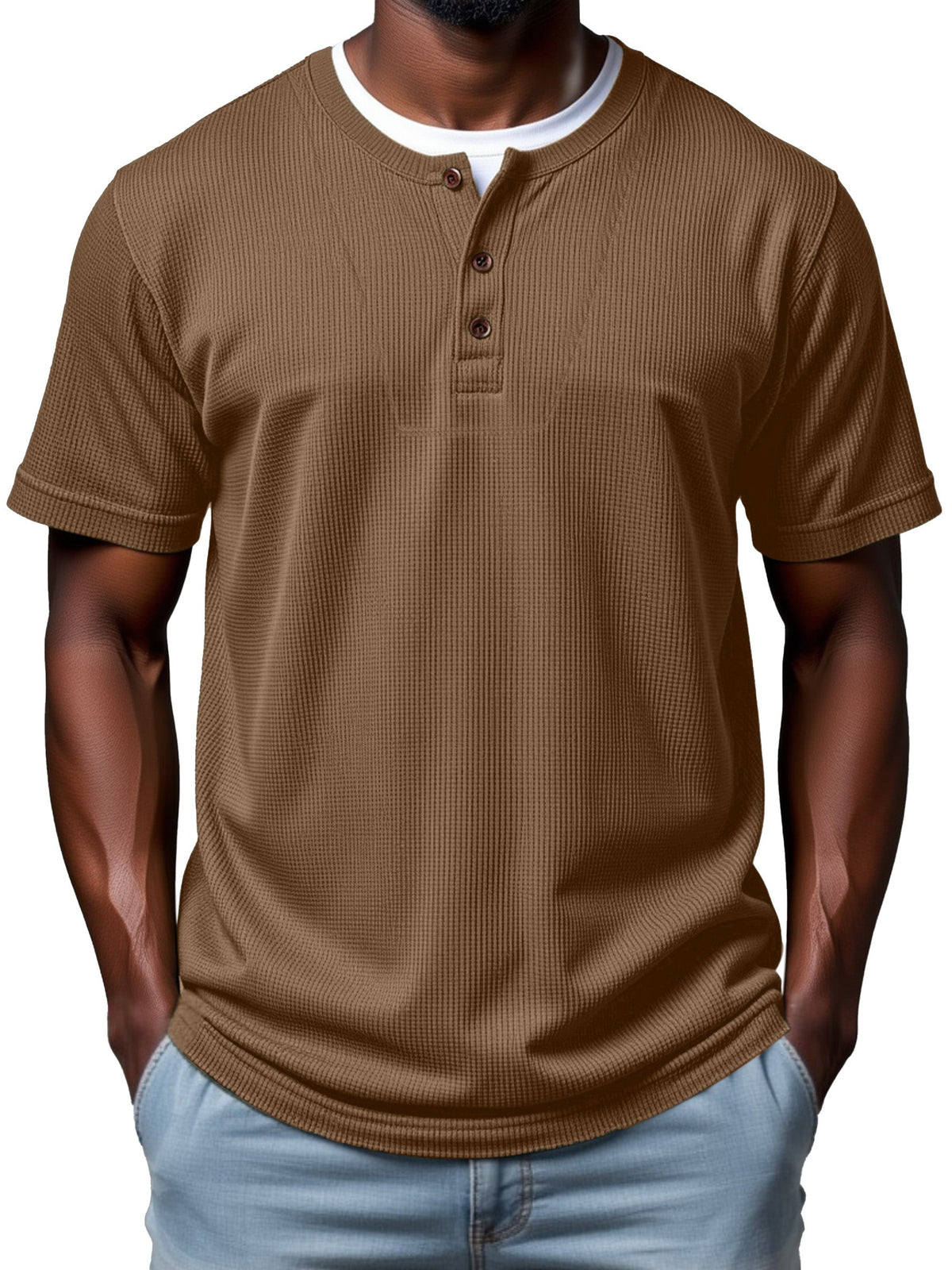 Men's Casual Simple Waffle Fake Two Piece Short Sleeve Top
