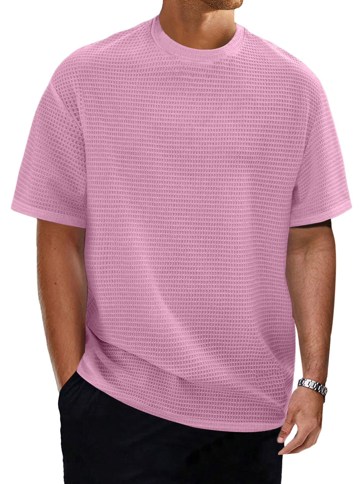 Men's Casual Round Neck Textured Solid Color Short Sleeve T-Shirt
