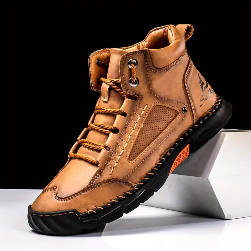 ⚡Men's Comfortable Handmade Leather Boots – Waterproof, Arch Support, Pressure Relief, Spacious Toe Box Outdoor Leather Shoes
