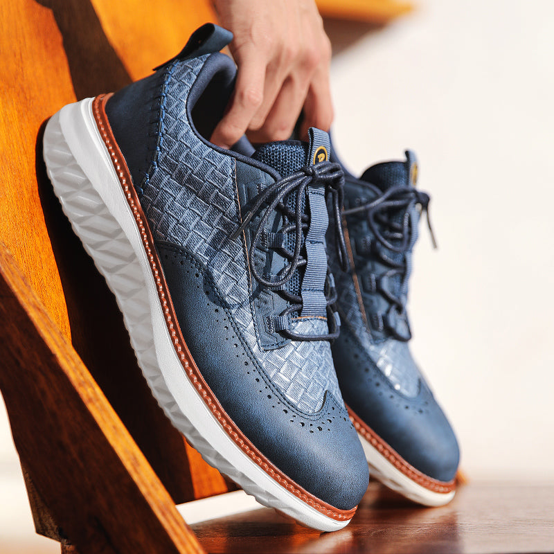 Men’s Comfortable Lace-Up Brogue Sneakers – Ultra-Lightweight & Breathable Woven Upper, Arch Support, Wide-Toe Fit, Shock-Absorbing Sole for All-Day Comfort