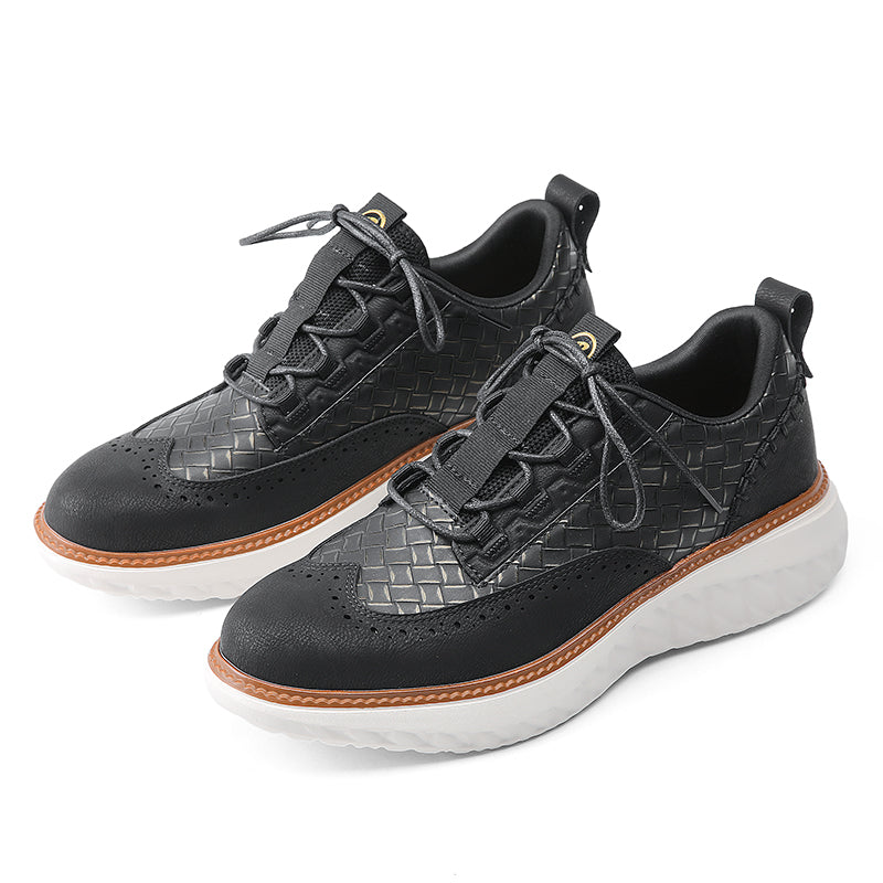 Men’s Comfortable Lace-Up Brogue Sneakers – Ultra-Lightweight & Breathable Woven Upper, Arch Support, Wide-Toe Fit, Shock-Absorbing Sole for All-Day Comfort