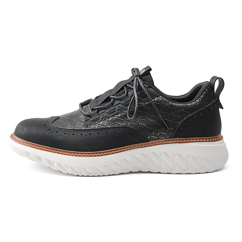 Men’s Comfortable Lace-Up Brogue Sneakers – Ultra-Lightweight & Breathable Woven Upper, Arch Support, Wide-Toe Fit, Shock-Absorbing Sole for All-Day Comfort
