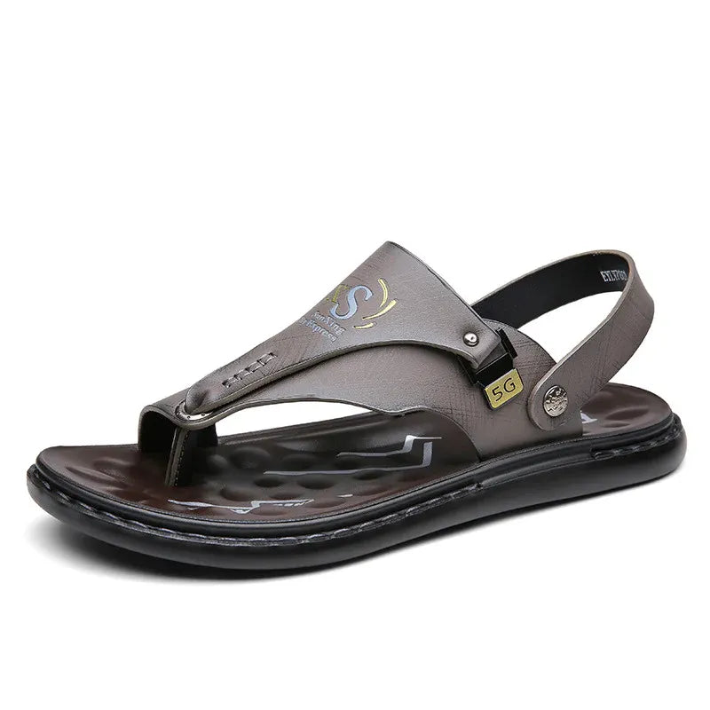 Men’s Orthopedic Leather Flip Flops – Non-Slip Comfort Sandals with Adjustable Back Strap