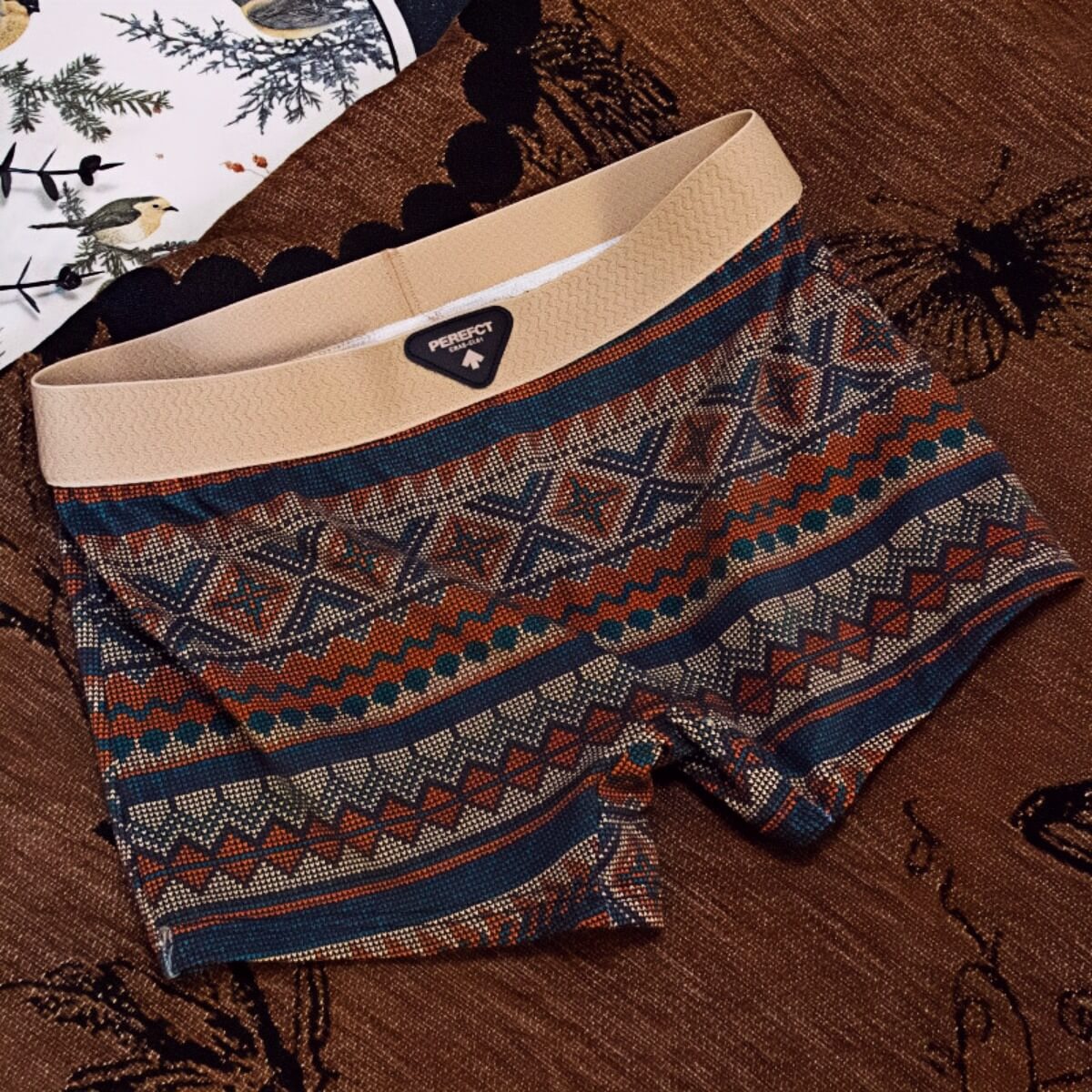 3-Pack Comfortable & Anti-Exposure Cotton Retro Ethnic Style Mid-Rise Boxer Shorts