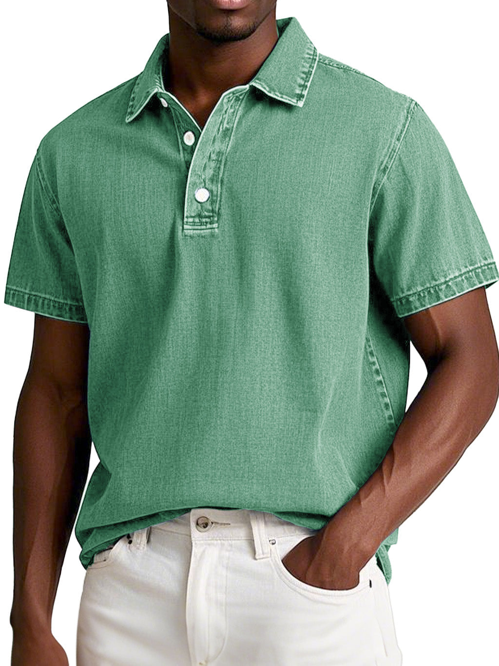 Men's Fashion Retro Washed Distressed Cotton Lapel Short Sleeve Polo Shirt