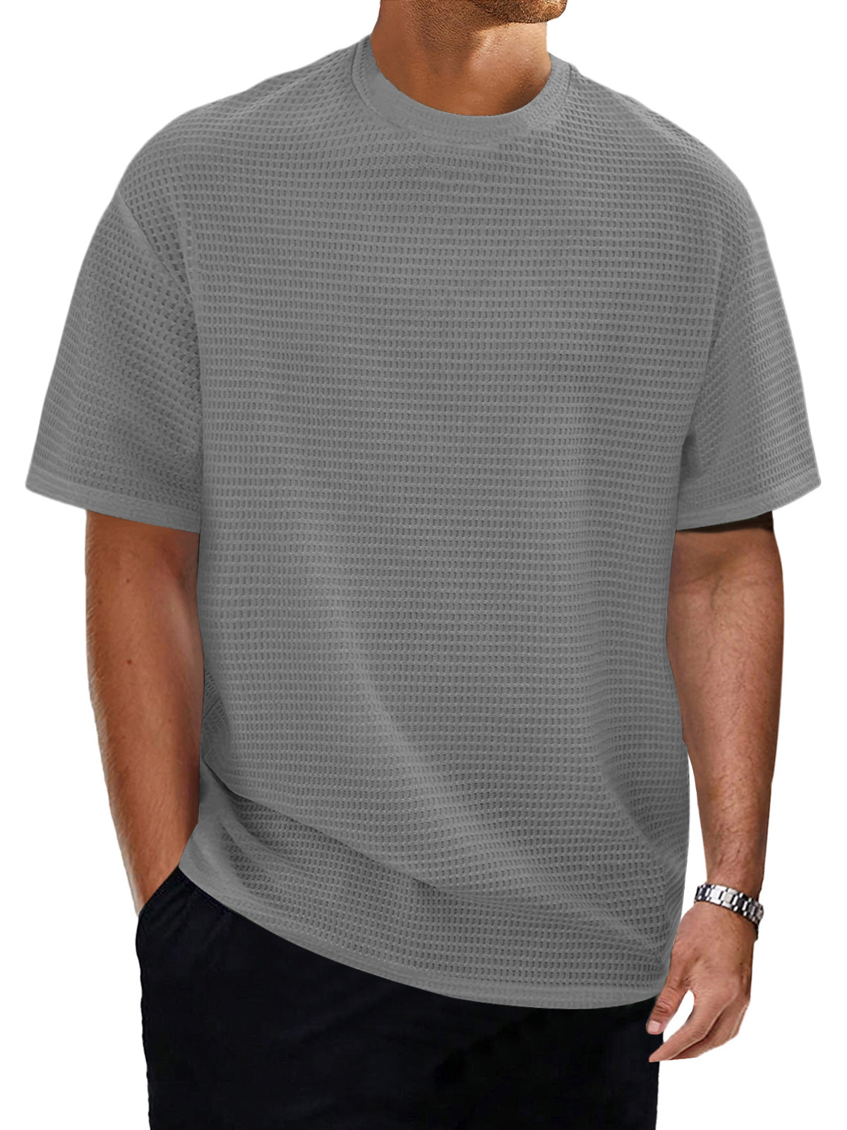 Men's Casual Round Neck Textured Solid Color Short Sleeve T-Shirt