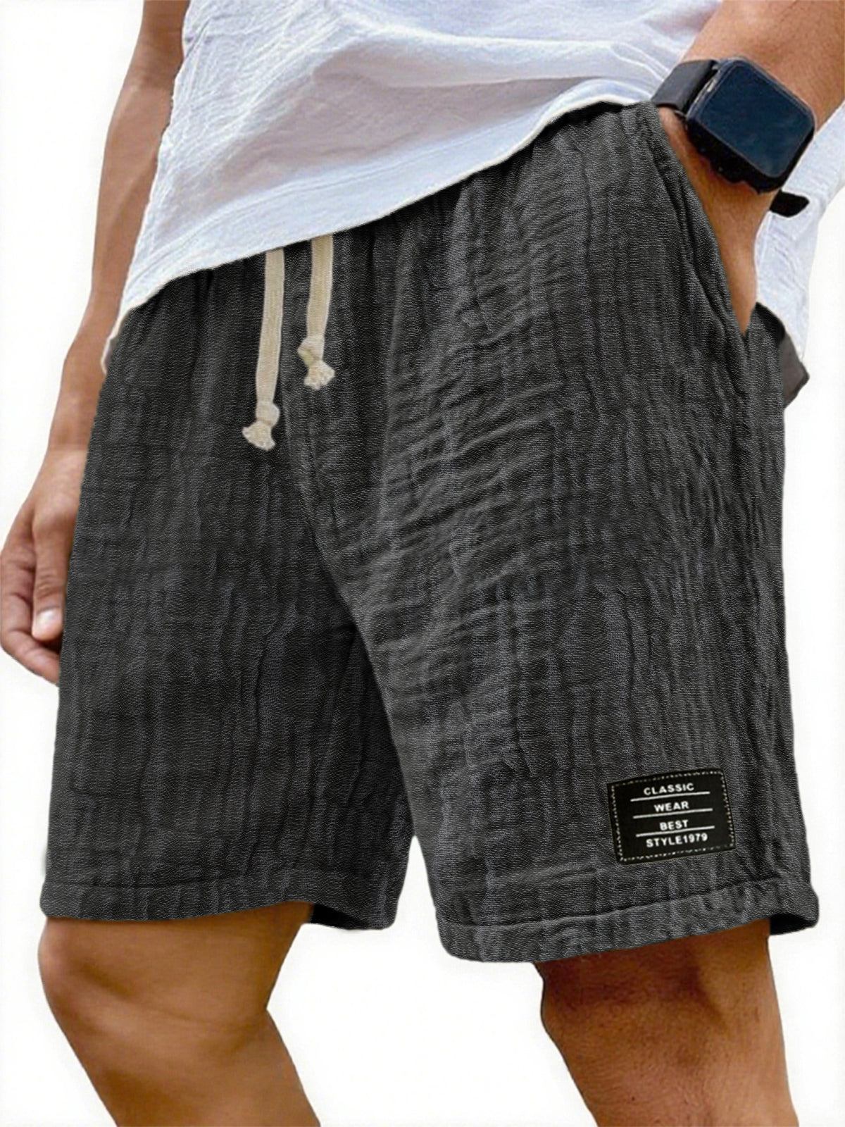 Men's Soft Crinkled Gauze Breathable Holiday Embroidery Lace-up Shorts