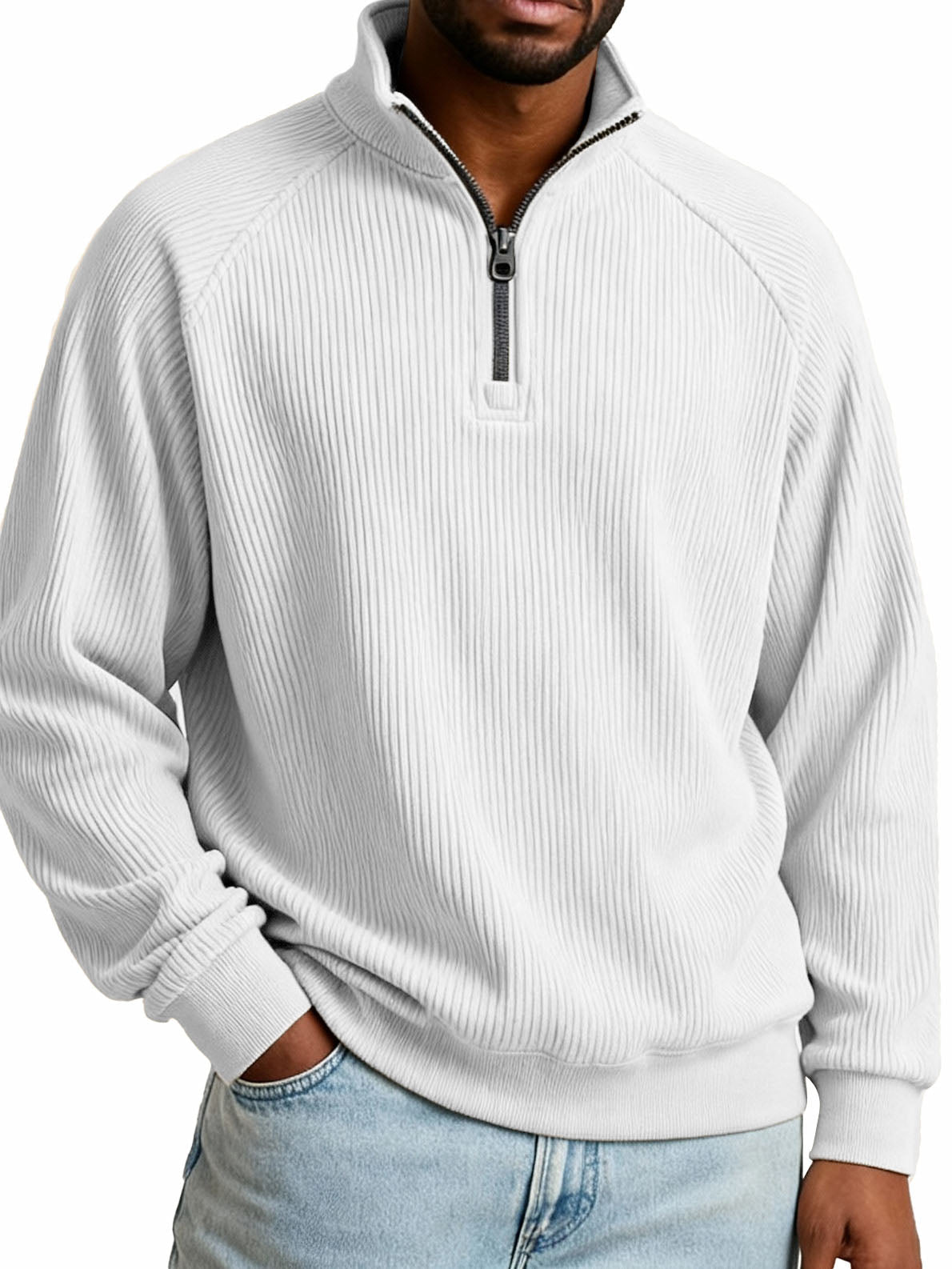 Men's Fashion Casual Raglan Sleeve Stand Collar Long Sleeve Sweatshirt