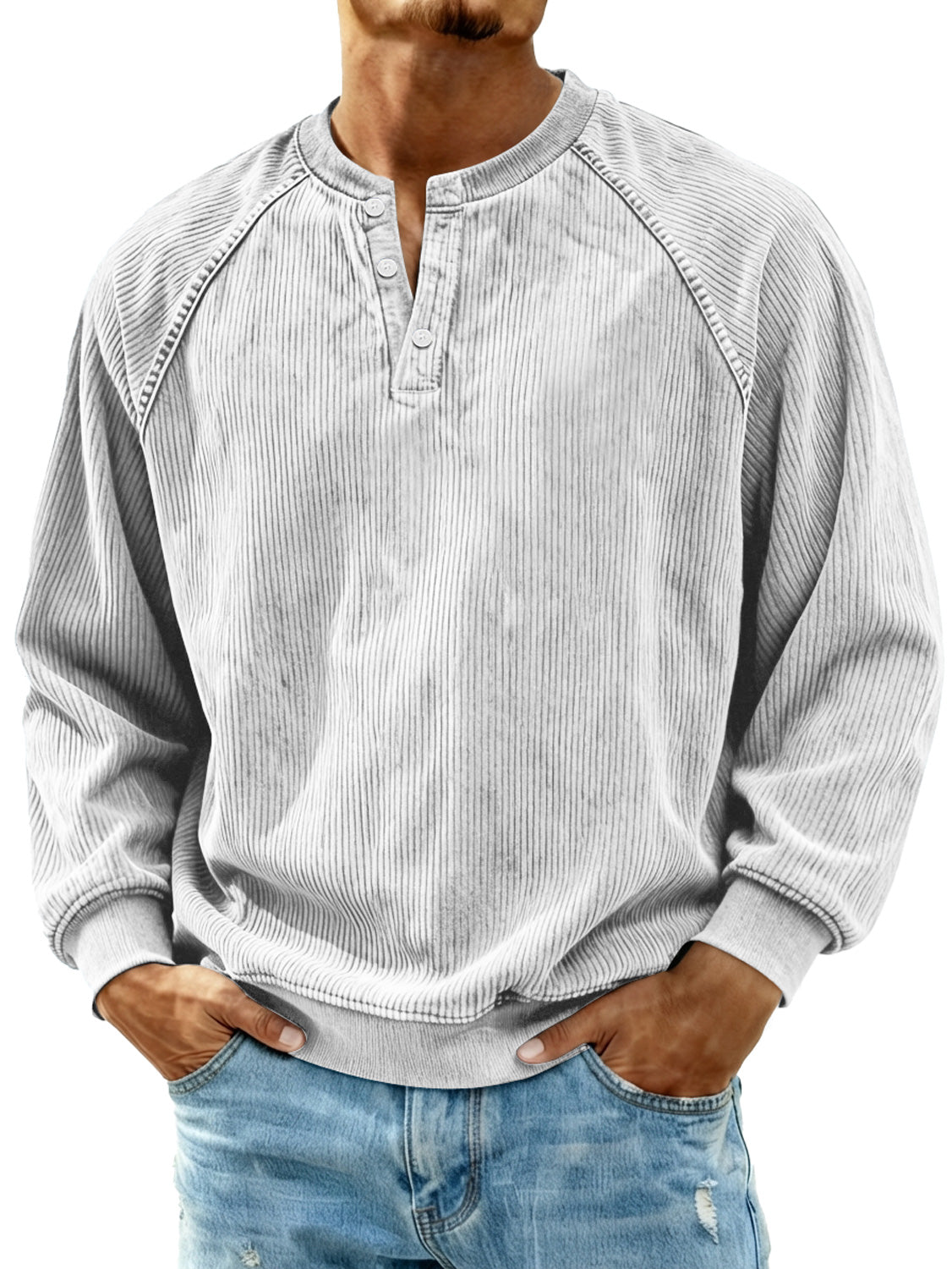 Men's Retro Corduroy Raglan Casual Long-Sleeve Henley Shirt