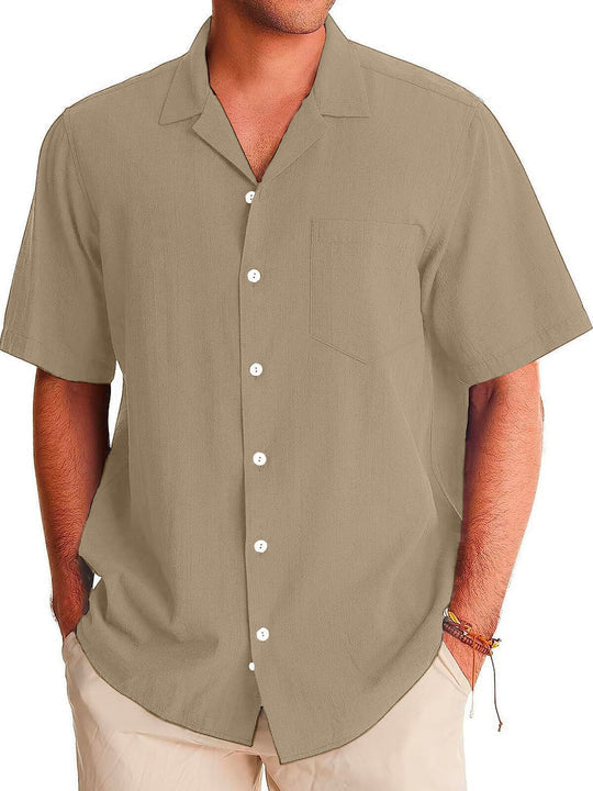 Men's Fashion Casual Cuban Collar Pocket Short Sleeve Shirt