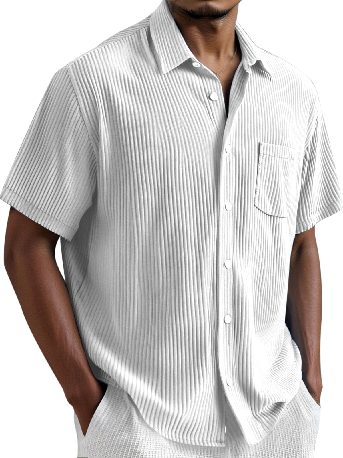 Men's Simple Solid Color Vertical Pit Short Sleeve Shirt