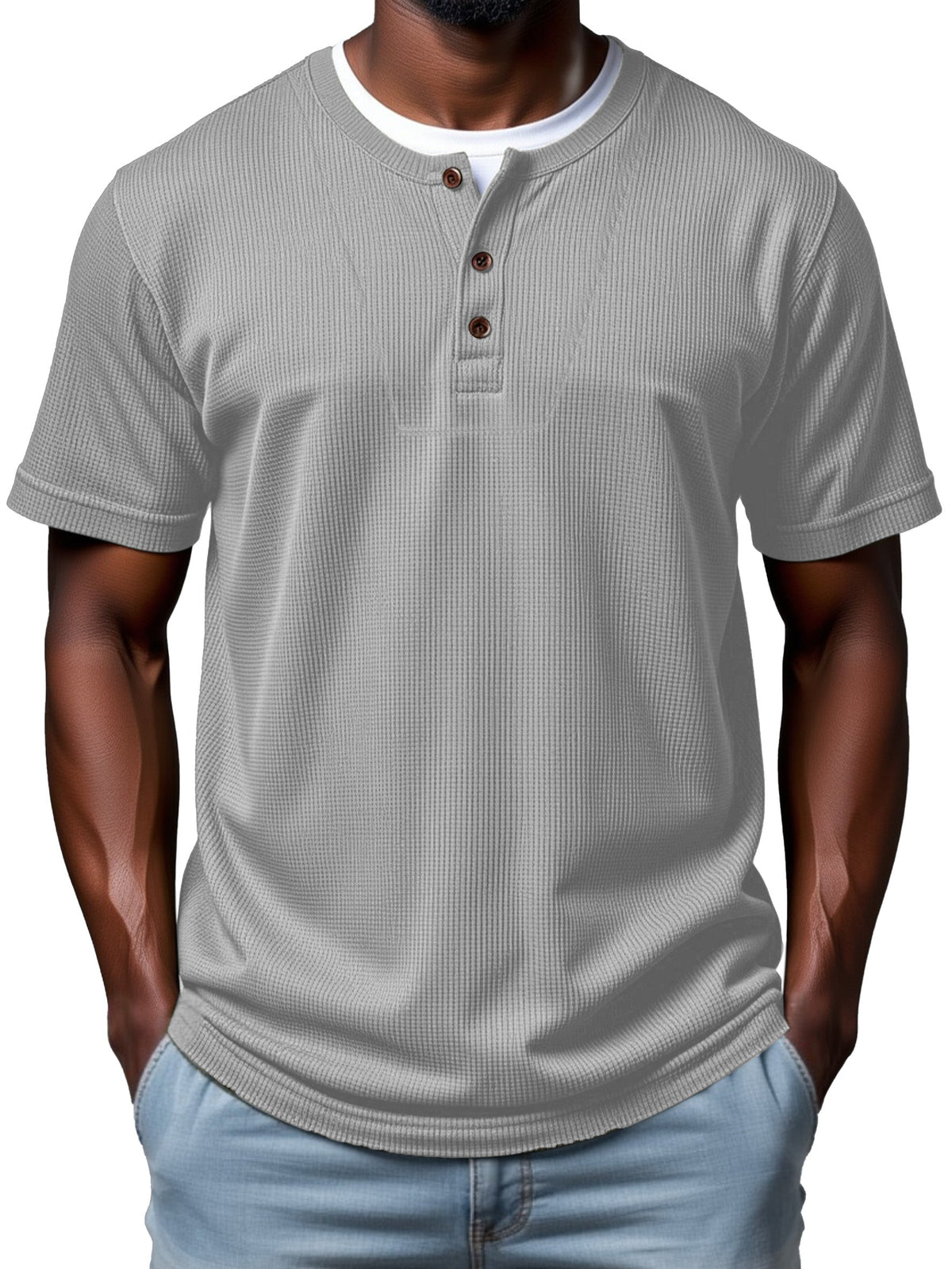 Men's Casual Simple Waffle Fake Two Piece Short Sleeve Top
