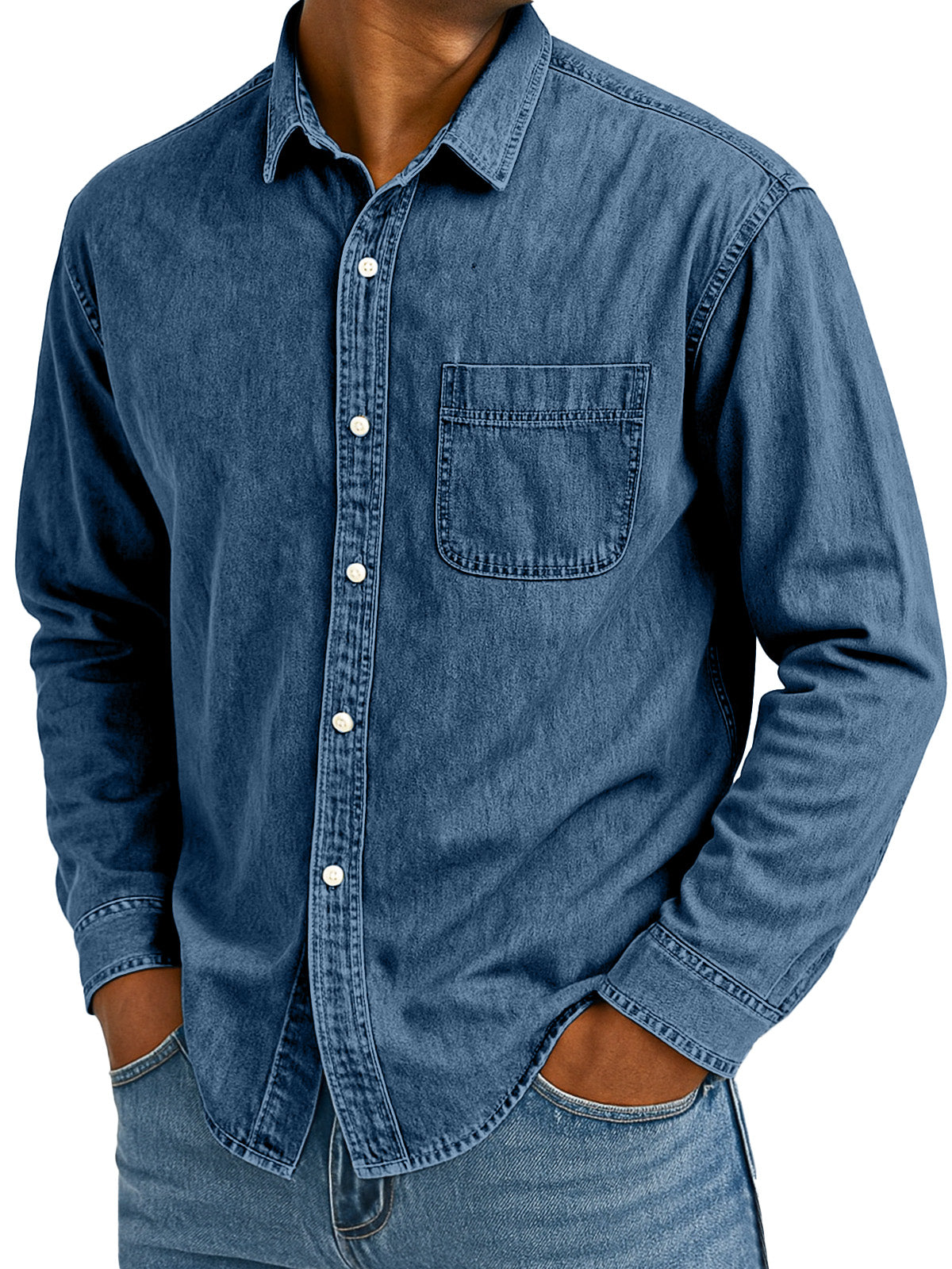Men's Retro Casual Solid Color Loose Lapel Long Sleeve Shirt With Pockets