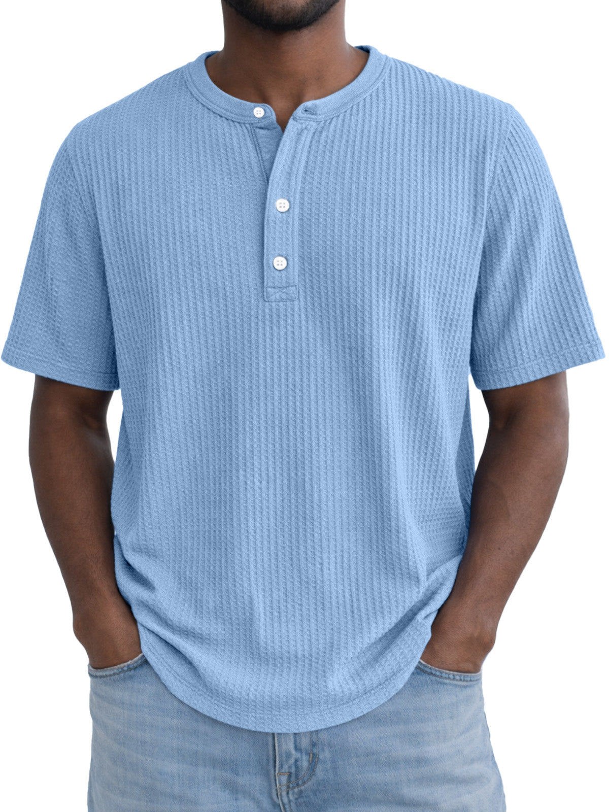 Men's Simple Everyday Waffle Button Down Short Sleeve Henley