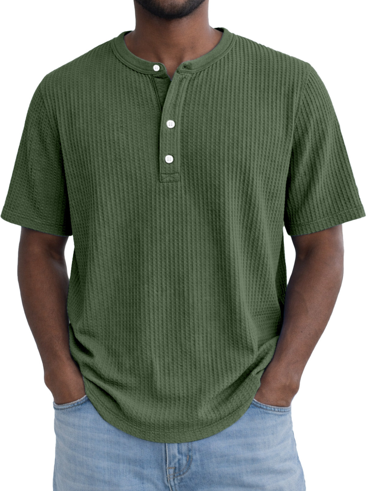 Men's Simple Everyday Waffle Button Down Short Sleeve Henley