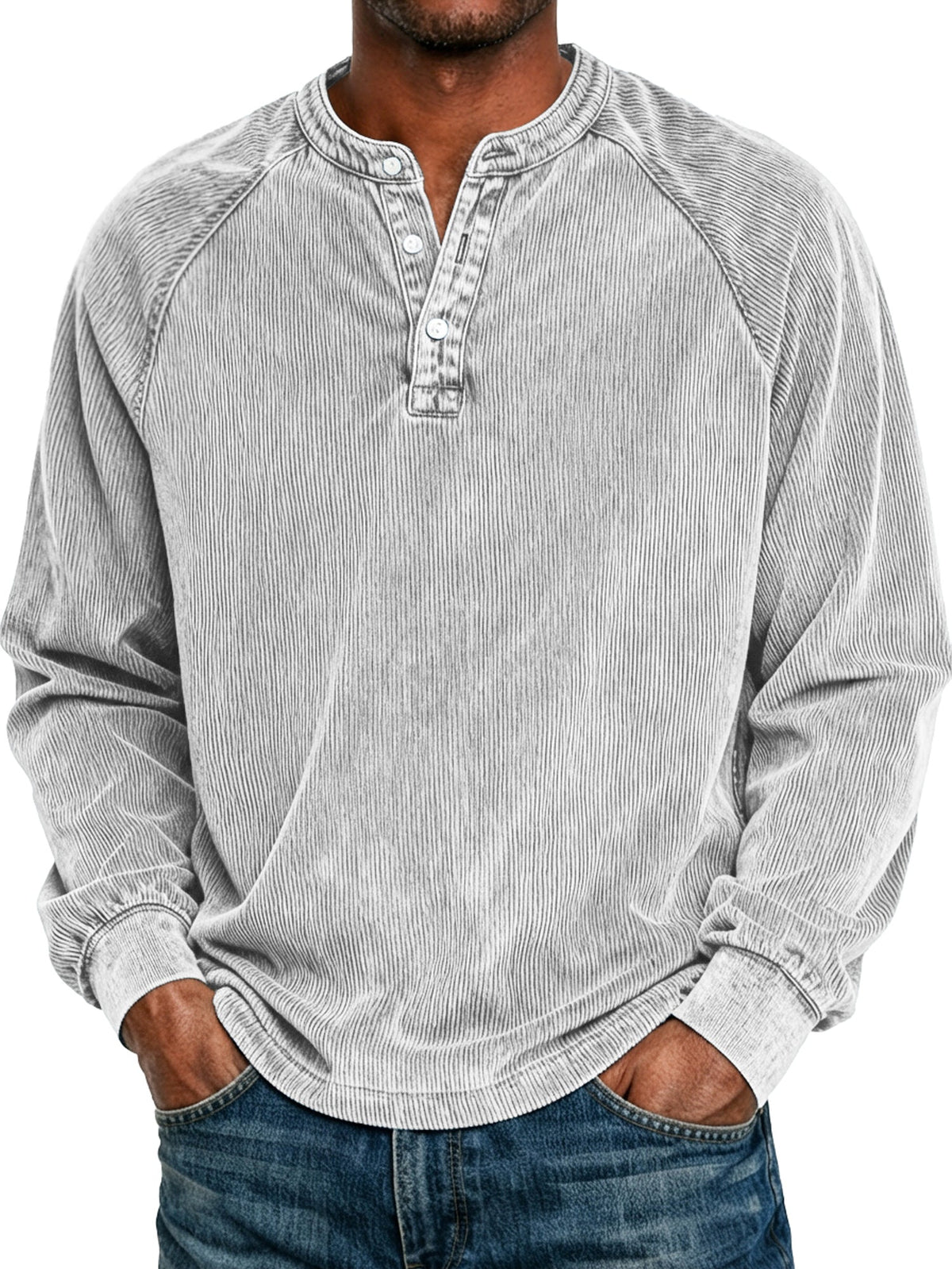 Men's Retro Raglan Corduroy Casual Long-Sleeve Henley Shirt