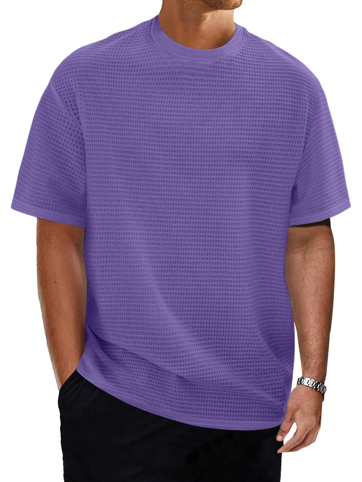 Men's Casual Round Neck Textured Solid Color Short Sleeve T-Shirt