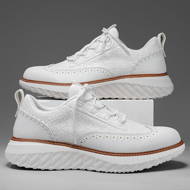 Men’s Comfortable Lace-Up Brogue Sneakers – Ultra-Lightweight & Breathable Woven Upper, Arch Support, Wide-Toe Fit, Shock-Absorbing Sole for All-Day Comfort