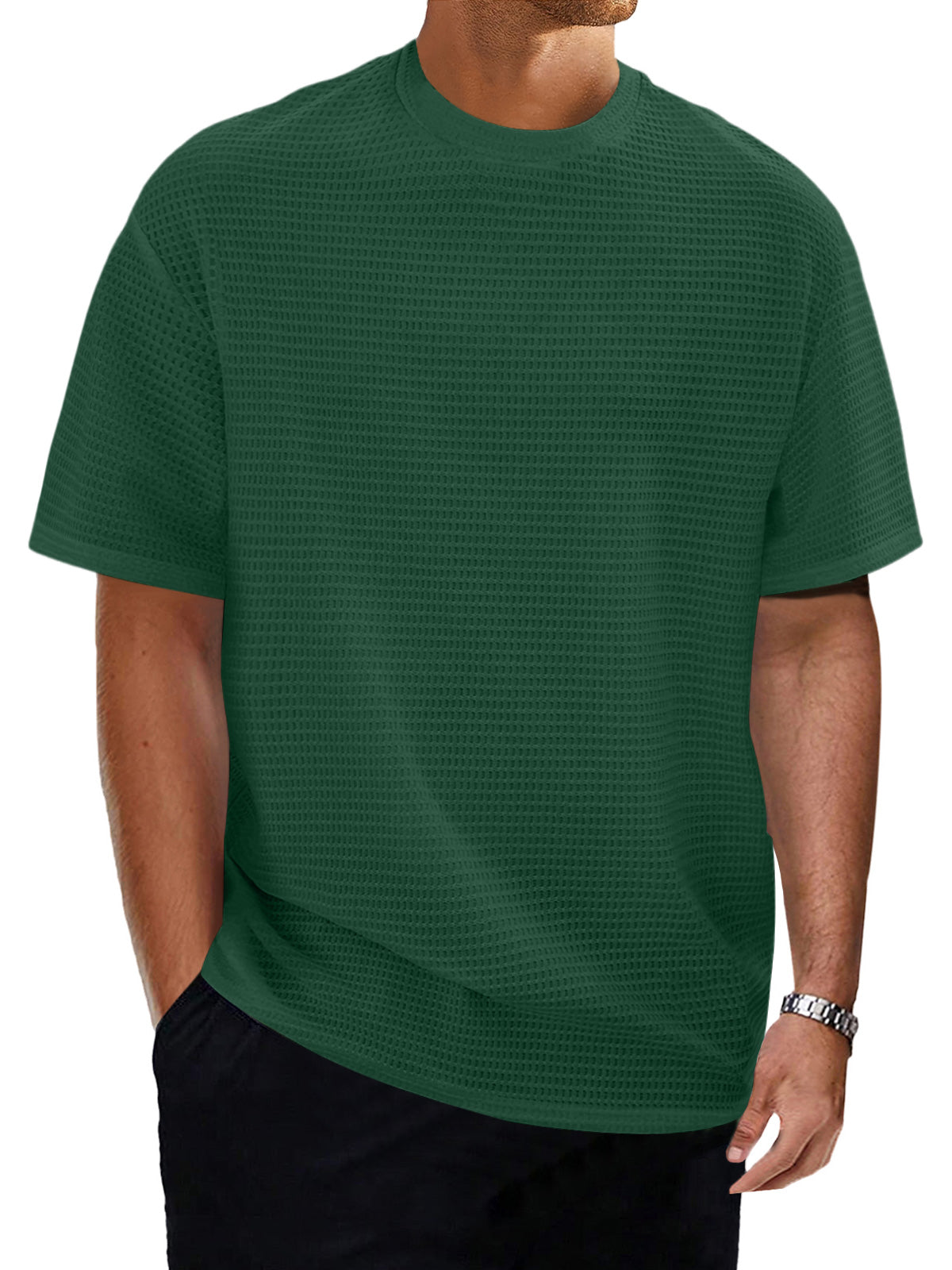 Men's Casual Round Neck Textured Solid Color Short Sleeve T-Shirt