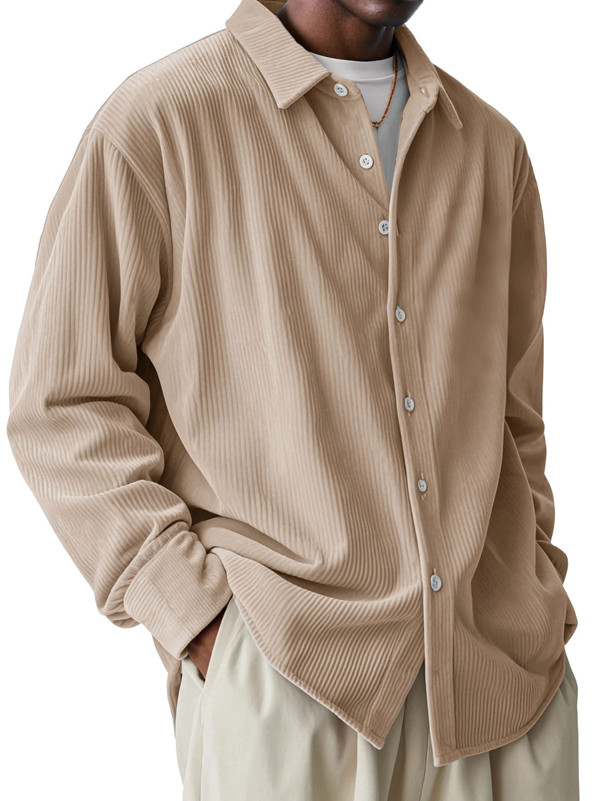 Men's Fashionable and Comfortable Pit Fabric Long Sleeve Lapel Shirt
