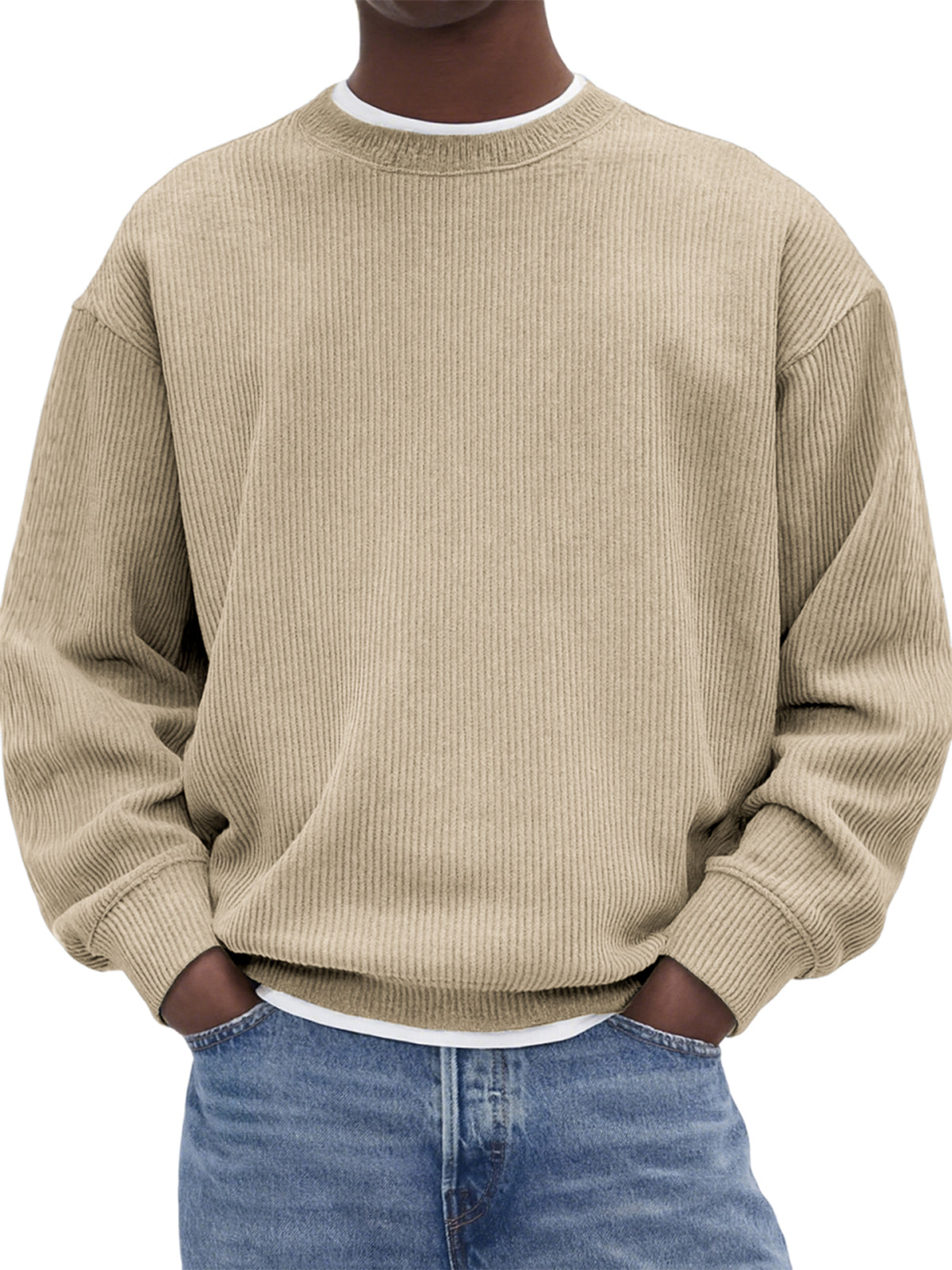 Men's Stylish Corduroy Crew Neck Basic Pullover