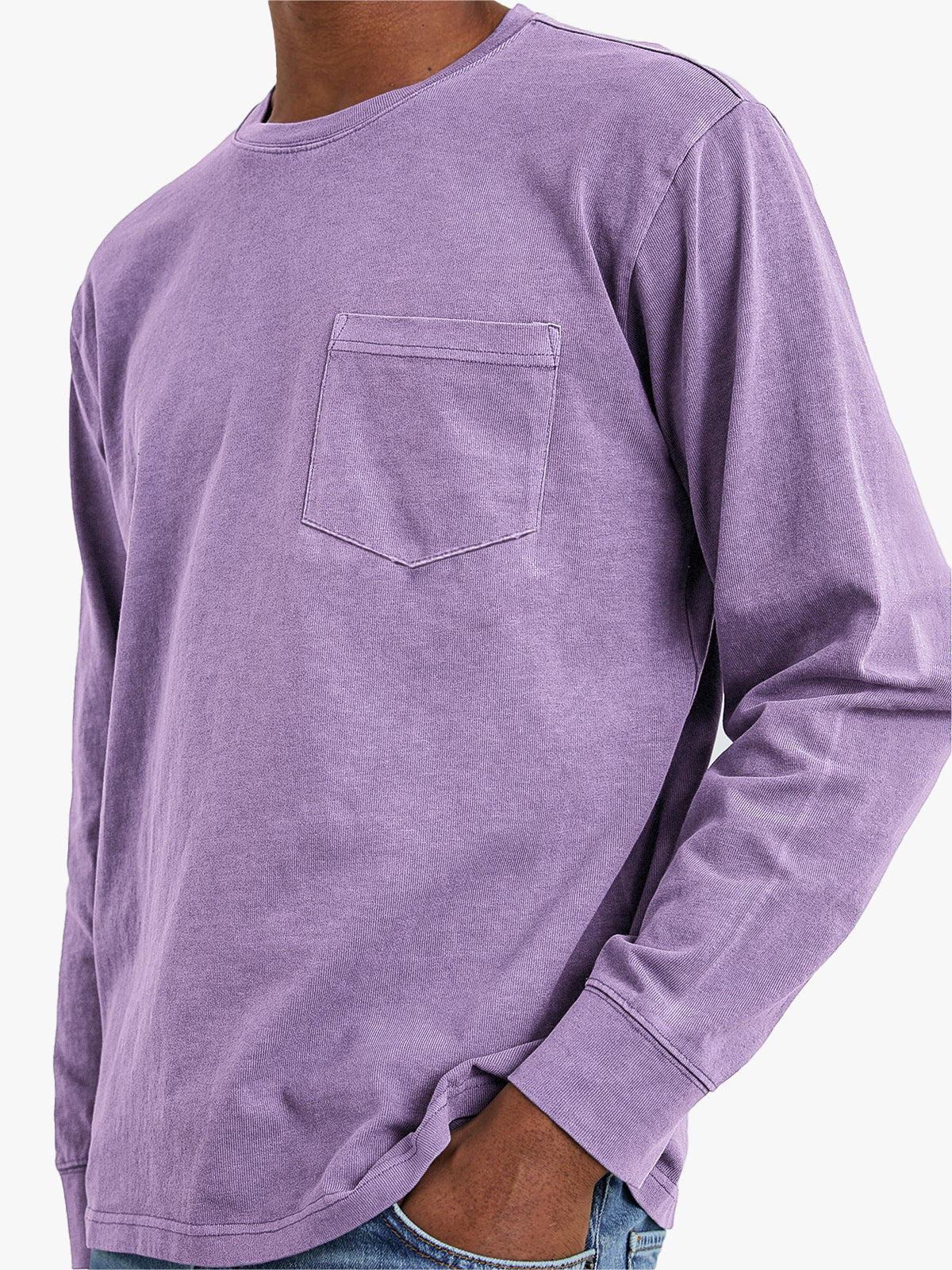 Men's Comfort Vintage Cotton Long Sleeve Basic T-Shirt With Chest Pocket