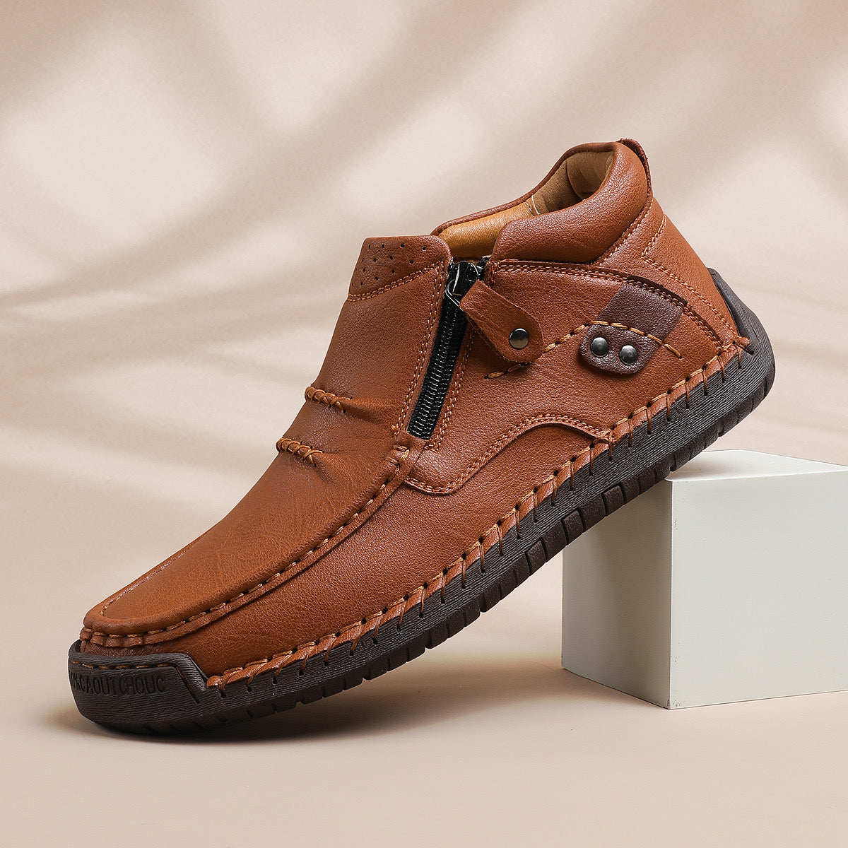 Men's Handmade Leather Boots with Arch Support & Wide Toe Box | Easy Zip Design