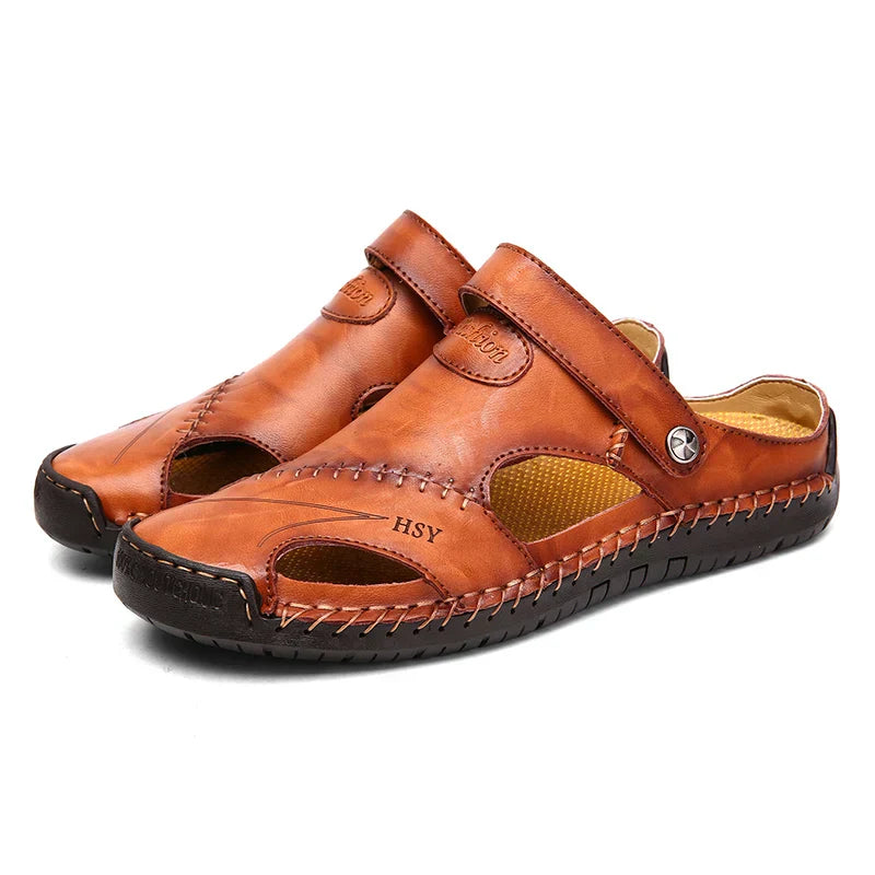 Summer Hollow Leather Shoes Men's Casual Sandals