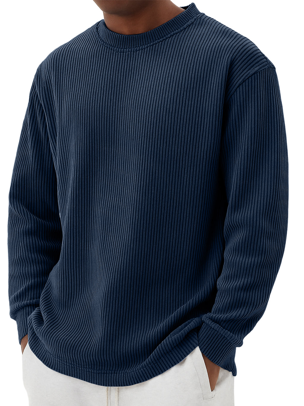 Men's Simple Casual Striped Crewneck Long Sleeved T-shirt