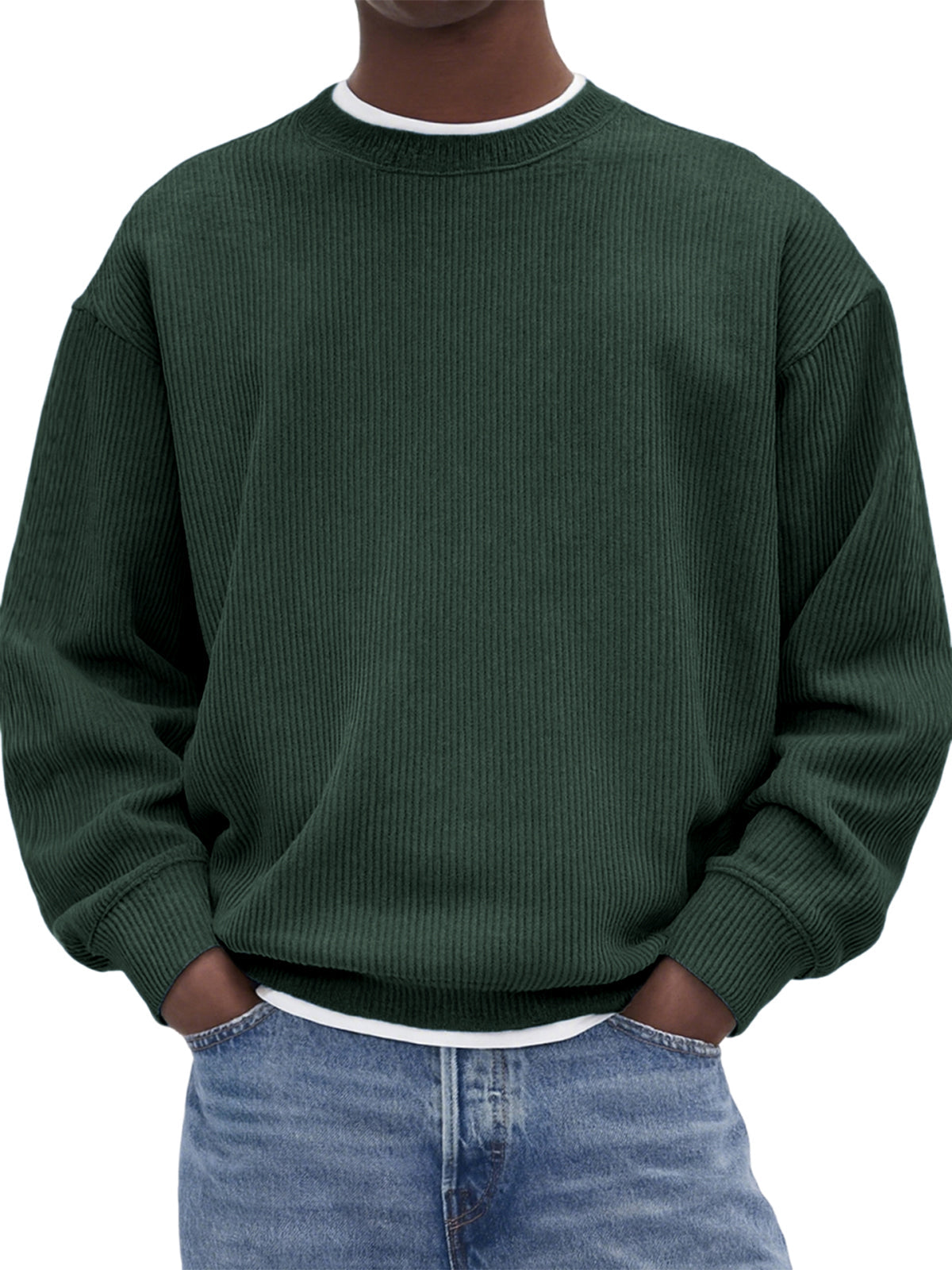 Men's Stylish Corduroy Crew Neck Basic Pullover