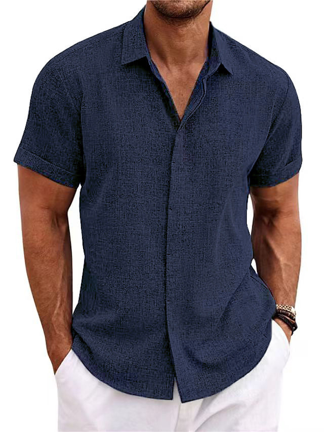 Mokaloha-Men's Cotton Linen Casual Short Sleeve Quality Beach Hawaiian Daily Shirt