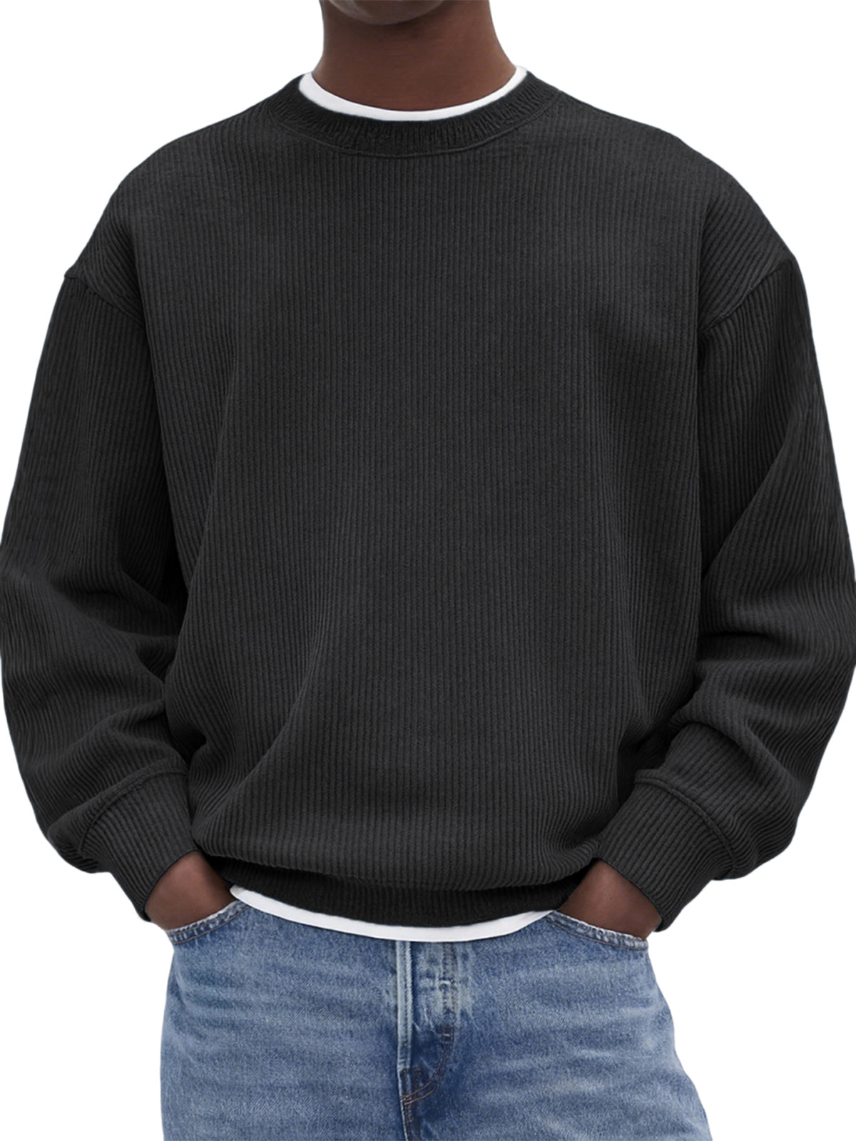 Men's Stylish Corduroy Crew Neck Basic Pullover