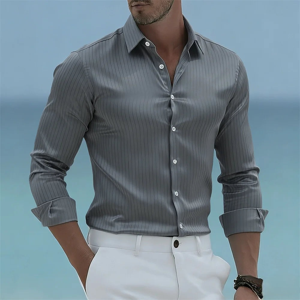 Men's Tapered Fit Dress Shirt - Smart Casual Long Sleeve Shirt