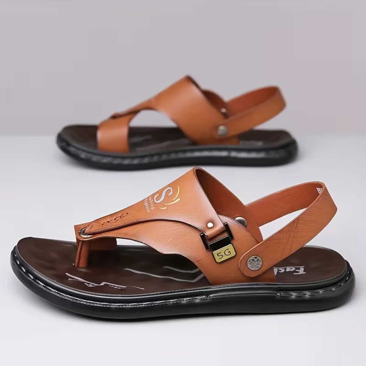 Men’s Orthopedic Leather Flip Flops – Non-Slip Comfort Sandals with Adjustable Back Strap