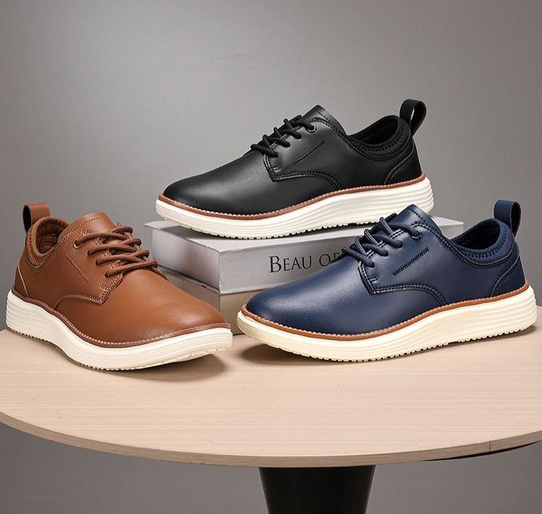 Men’s Comfortable Lace-Up Brogue Sneakers – Genuine Leather, Arch Support, Wide-Toe Fit, Shock-Absorbing Sole for All-Day Comfort
