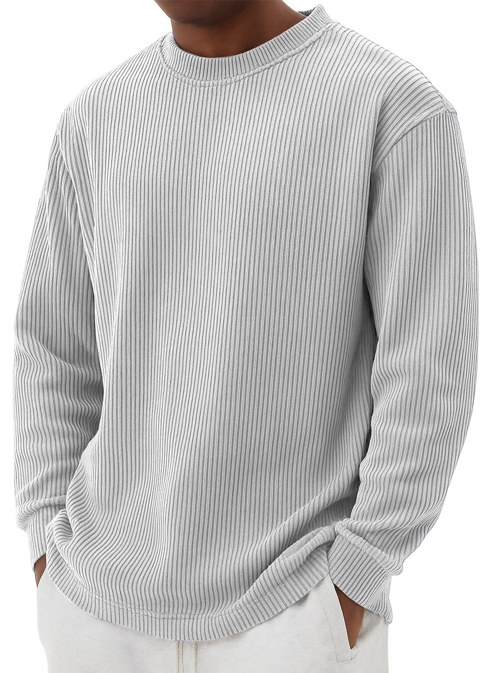 Men's Simple Casual Striped Crewneck Long Sleeved T-shirt