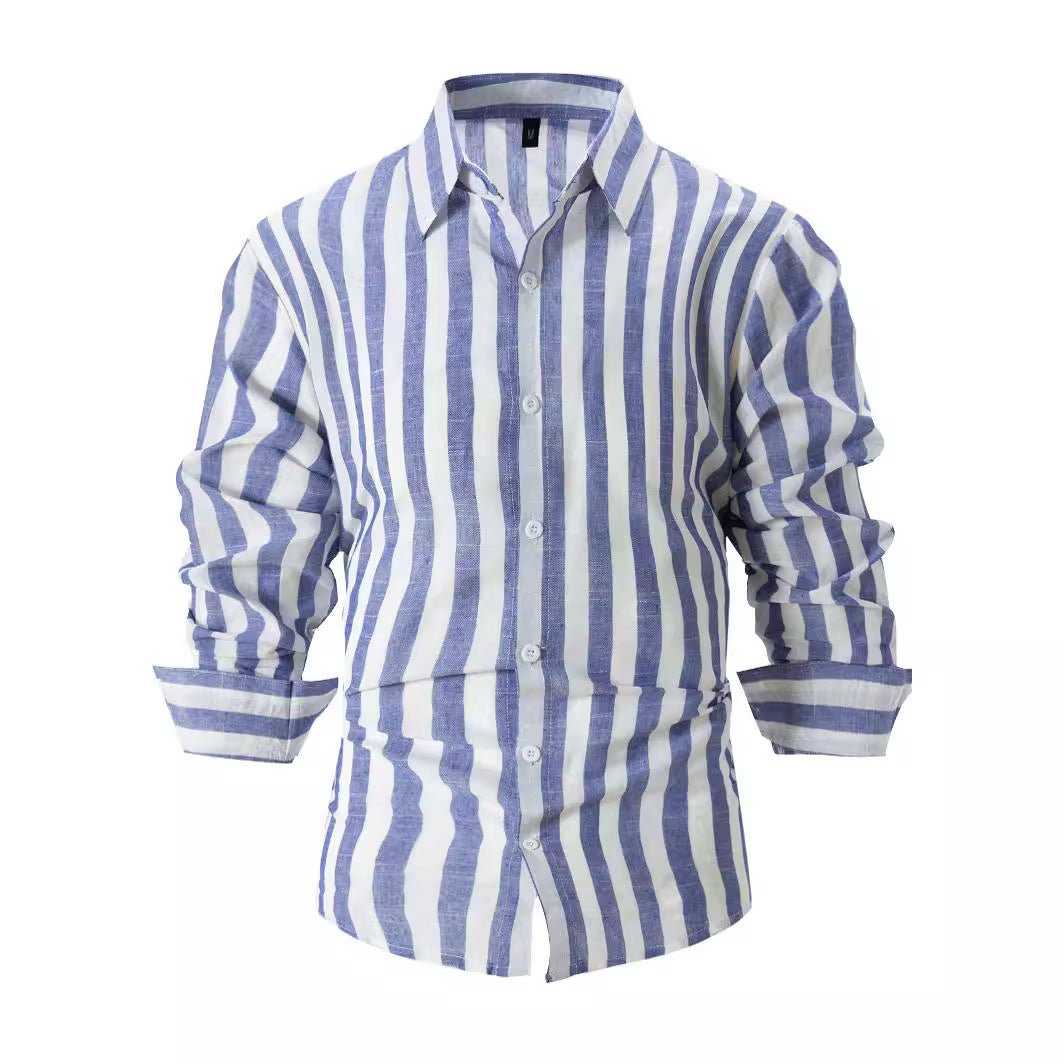 Men's Striped Print Shirt Casual Loose Long-sleeved Shirt