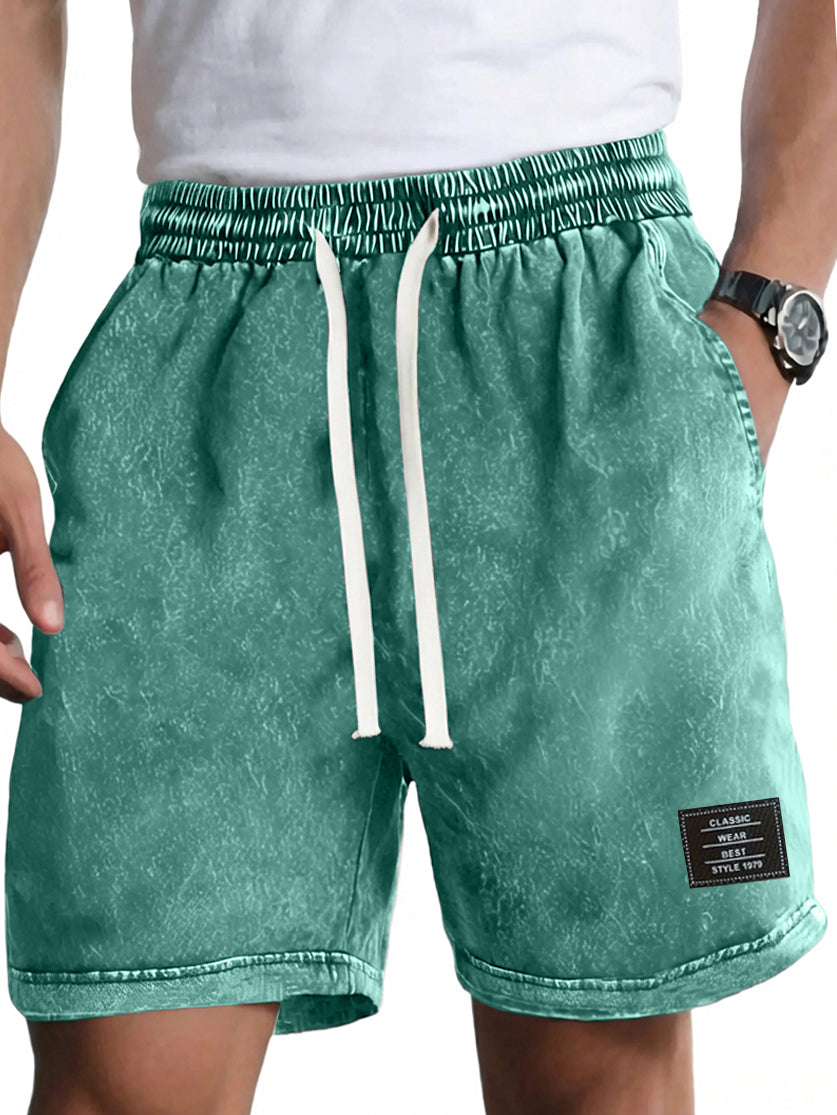 Men's Vintage Washed Distressed Cotton Embroidered Logo Multi-pocket Shorts