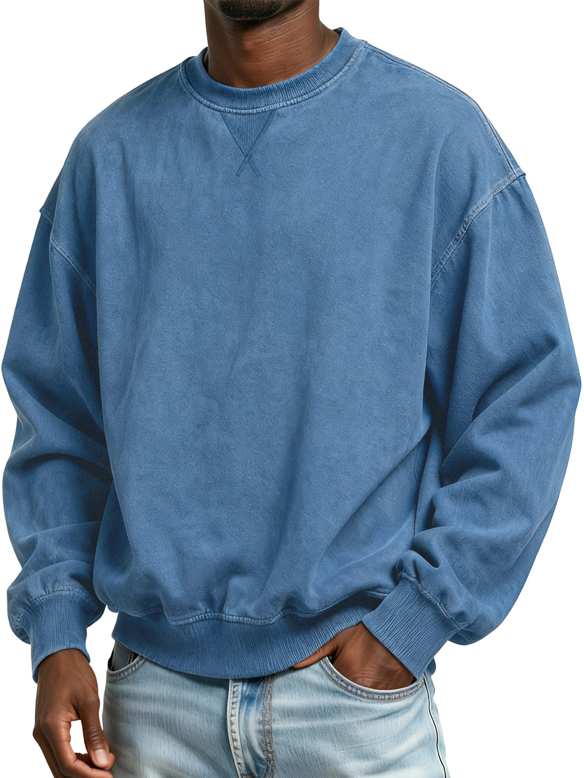 Men's 100% Cotton Retro Casual Washed Distressed Crew Neck Long Sleeve Sweatshirt