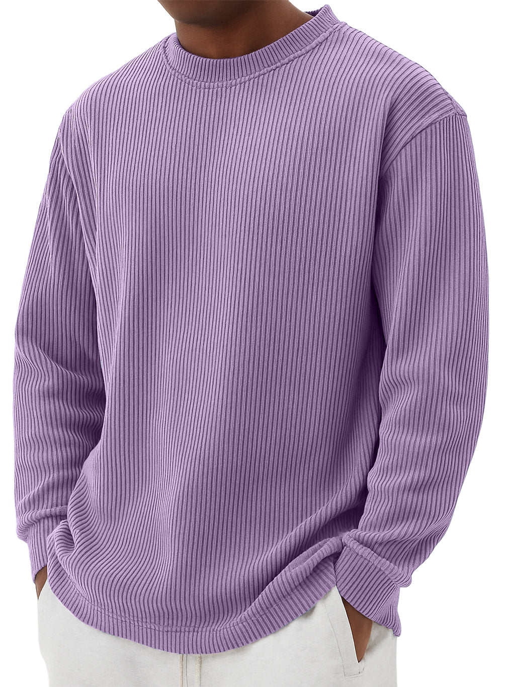 Men's Simple Casual Striped Crewneck Long Sleeved T-shirt