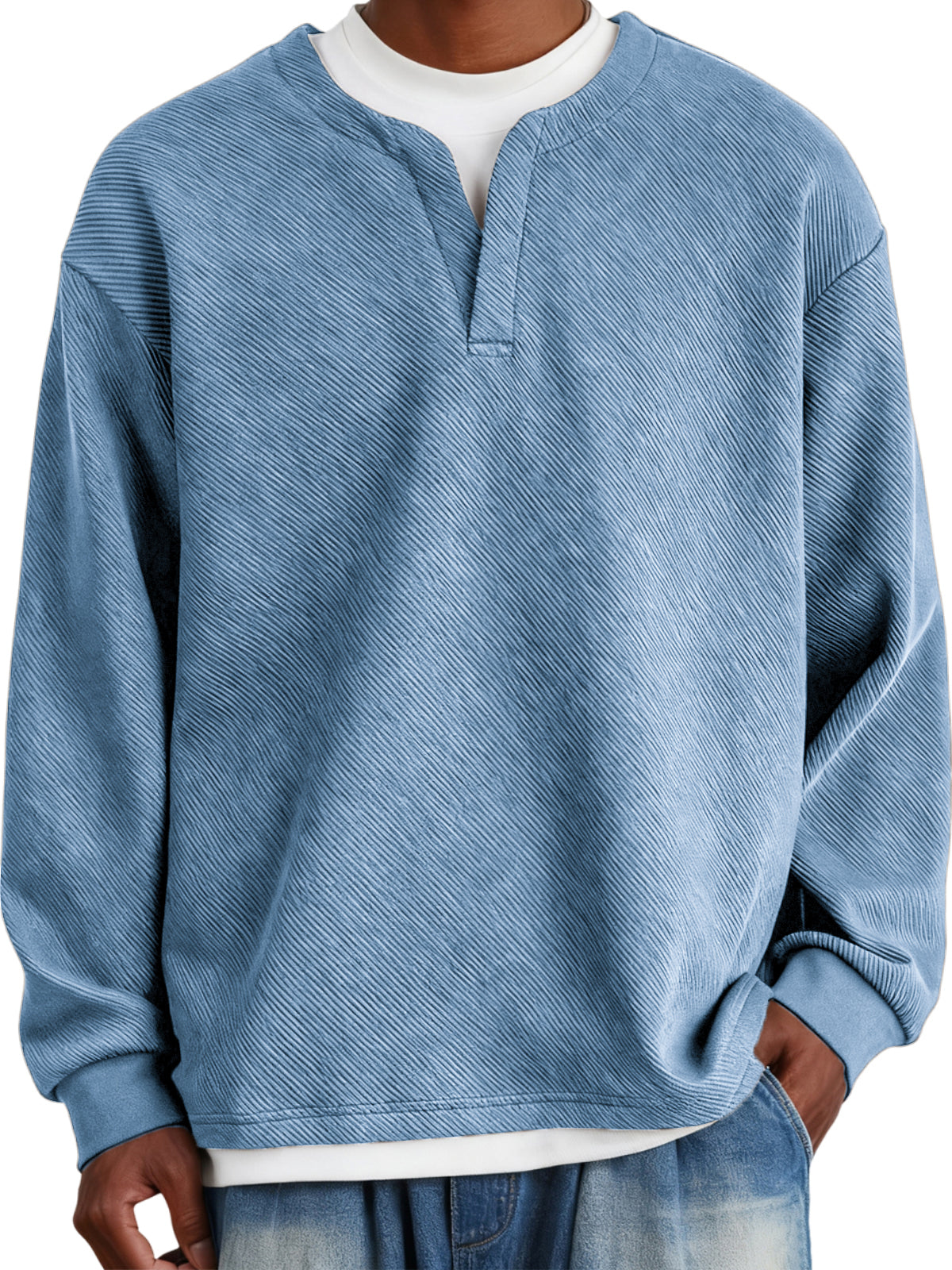 Men's Faux Two-Piece Heavyweight Twill V-Neck Pullover