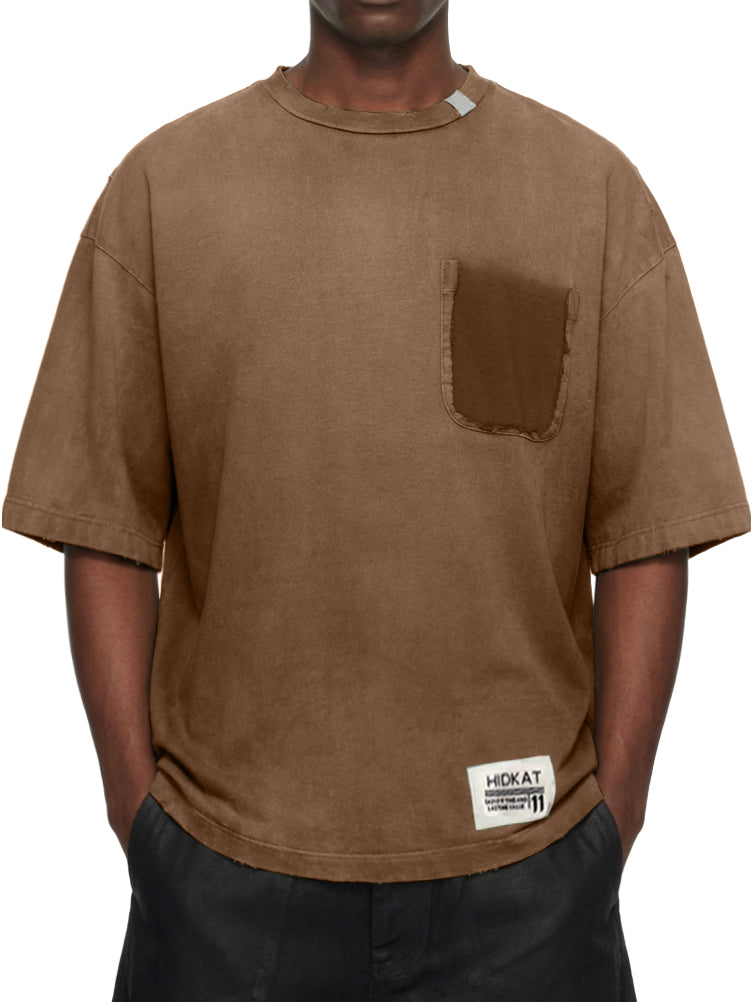 Men's Vintage Washed And Distressed Cotton Short Sleeved T-shirt